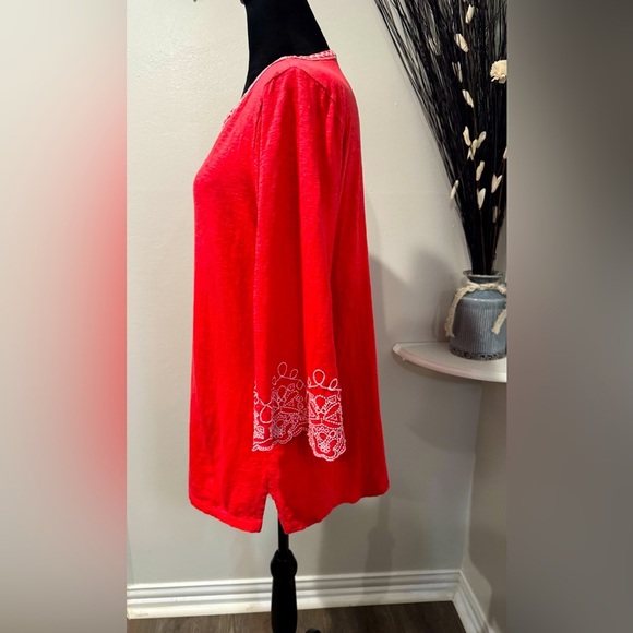 Talbots Embroidered Red/orange Boho Peasant Tunic Top Size Medium - Picture 3 of 10